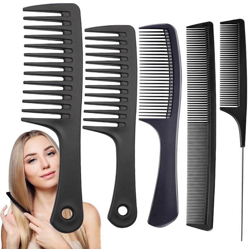 VITMOORY Hair Combs Set, Large Wide Tooth Comb, Rat Tail, Fine Tooth Comb For Women Men Fine Thick Curlys Wet Hair Styling Detangling Parting Cutting (5PCS) - Image 1